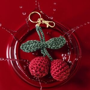 Crochet Cherry Keychain/Bagcharm with Gold Clip (Adjustble)